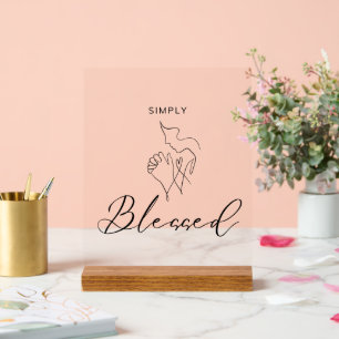Simply Blessed Minimalist Christian Line Drawing Acrylic Sign