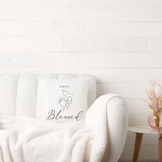 Simply Blessed Minimalist Christian Line Drawing Cushion (Couch)