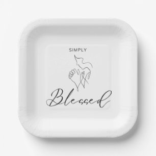 Simply Blessed Minimalist Christian Line Drawing Paper Plate