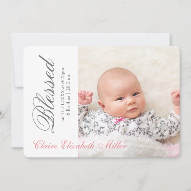 Simply Blessed Pink - Birth Announcement (Front)