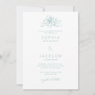Simply Bloom Sea-foam Green White Wedding Invitation