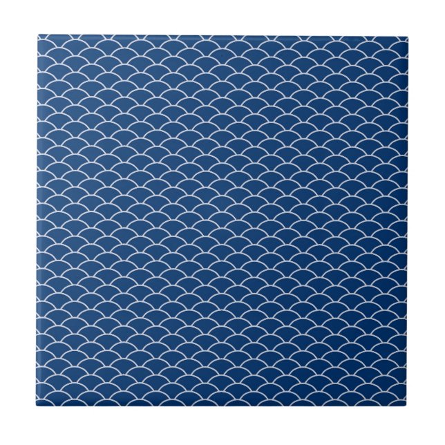 Simply Blue Japanese Wave Pattern Tile (Front)