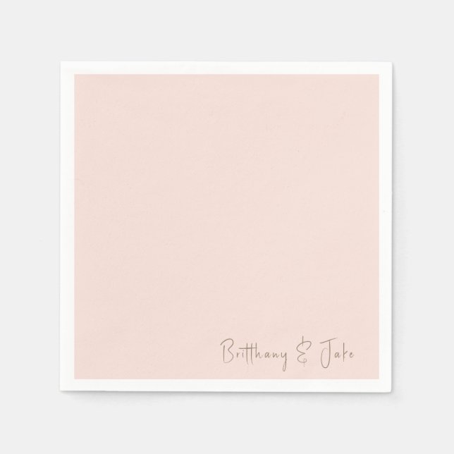 Simply Blush Gold Script Wedding Cocktail Napkin (Front)