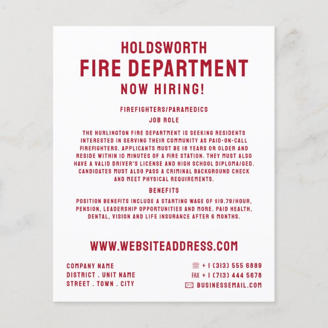 Simply Bold, Firefighter Recruitment Flyer (Front)