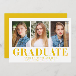 Simply Bold Yellow 3 Photo Graduation Party Invitation