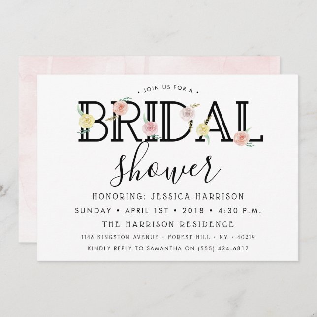 Simply Chic Floral Garden Bridal Shower Invitation (Front/Back)