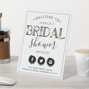 Simply Chic Floral Garden Bridal Shower Welcome Pedestal Sign