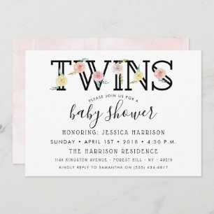 Simply Chic Floral Garden Twins Baby Shower Invitation