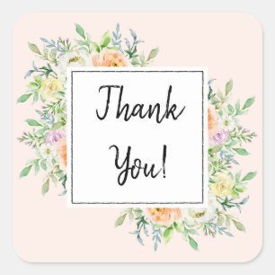 Simply Chic Floral Thank You Favour Square Sticker