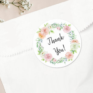Simply Chic Floral Wreath Thank You Favour Classic Round Sticker
