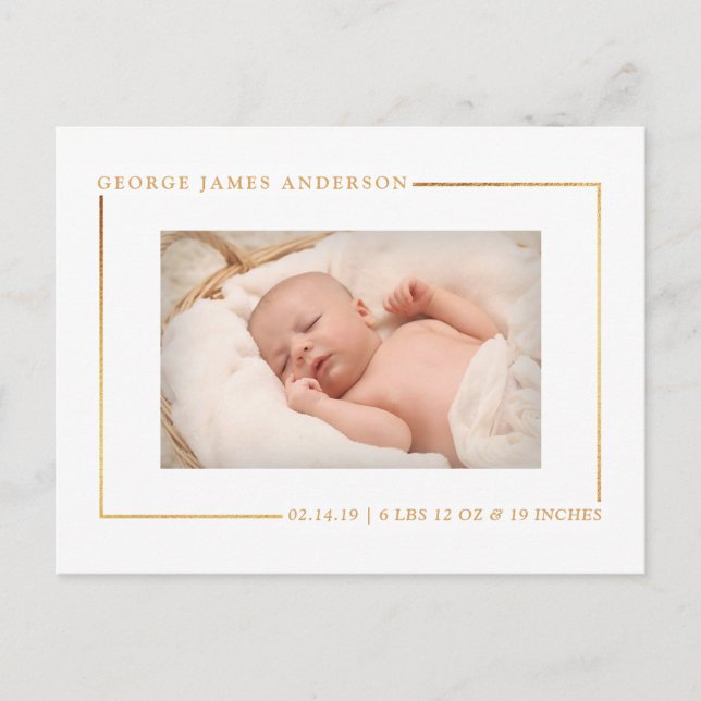 Simply Chic Gold Foil Photo Birth Announcement (Front)