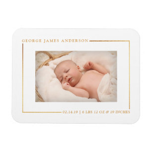 Simply Chic Gold Foil Photo Birth Announcement Magnet