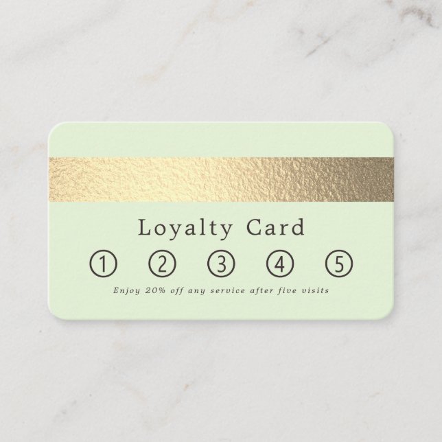 Simply Chic Gold Foil Stripe On Mint Green Loyalty Card (Front)