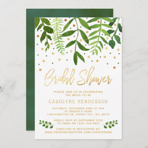 Simply Chic Greenery & Gold Bridal Shower Invitation