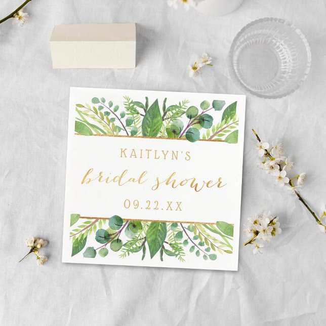 Simply Chic Greenery & Gold Bridal Shower Napkin (Creator Uploaded)
