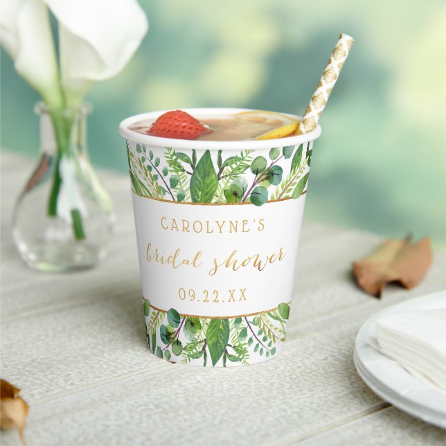 Simply Chic Greenery & Gold Bridal Shower Paper Cups (Insitu)