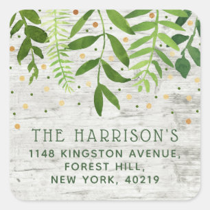 Simply Chic Greenery & Gold Return Address Square Sticker