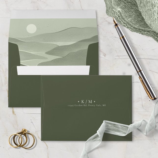 Simply Chic Landscape Wedding Sage/Moss ID1046 Envelope (Creator Uploaded)