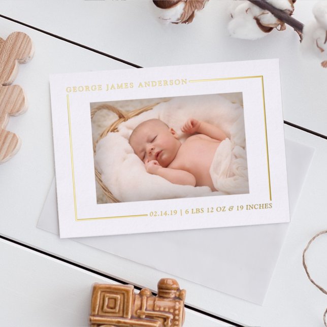 Simply Chic Real Foil Photo Birth Announcement (Creator Uploaded)