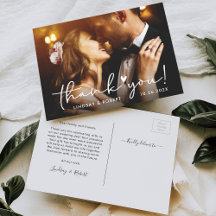Simply Chic Script Wedding Photo Thank You