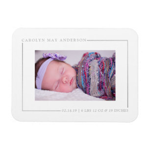 Simply Chic Silver Foil Photo Birth Announcement Magnet