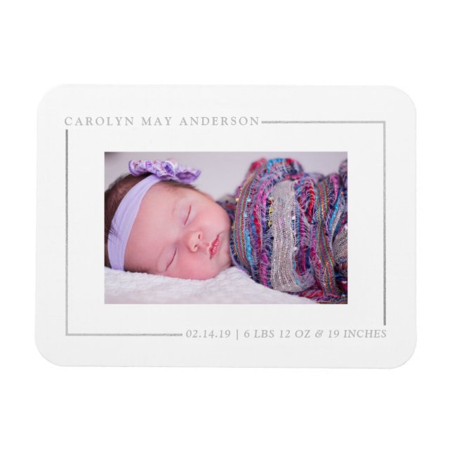 Simply Chic Silver Foil Photo Birth Announcement Magnet (Horizontal)