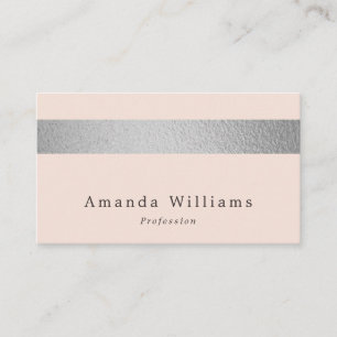Simply Chic Silver Foil Stripe On Blush Pink Business Card