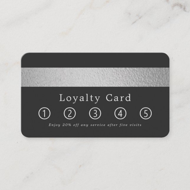 Simply Chic Silver Foil Stripe On Charcoal  Loyalty Card (Front)