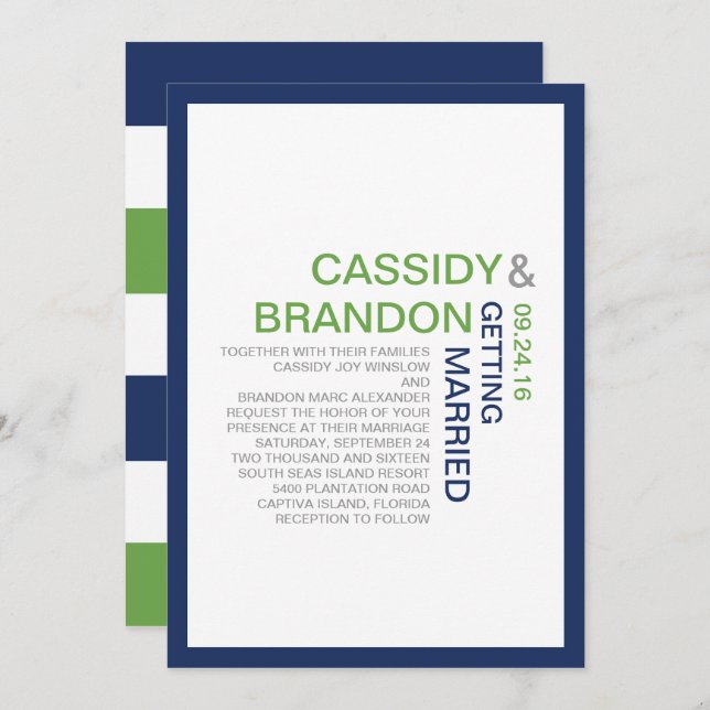 Simply Chic Wedding Invitations / Navy Lime (Front/Back)