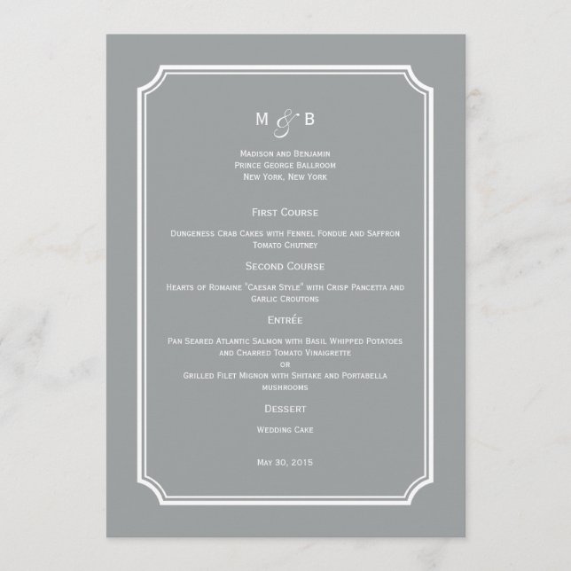 Simply Chic Wedding Menu Card (Front)
