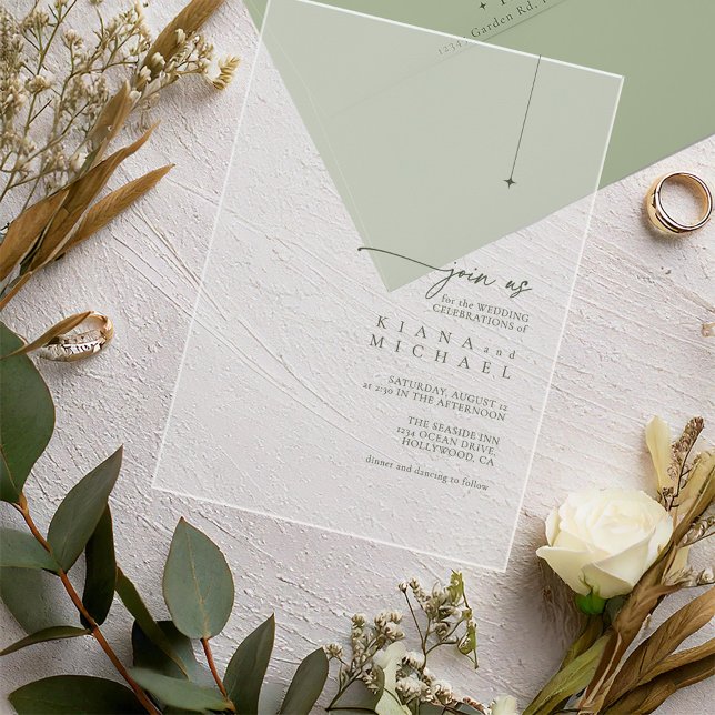 Simply Chic Wedding Moss Green Transparent ID1046 Acrylic Invitations (Creator Uploaded)