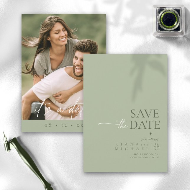 Simply Chic Wedding Photo Sage Green Vert ID1046 Save The Date (Creator Uploaded)