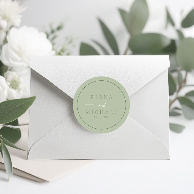 Simply Chic Wedding Sage/Moss Green ID1046 Classic Round Sticker (Creator Uploaded)
