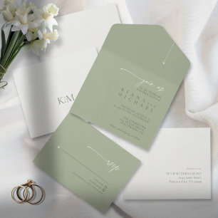 Simply Chic Wedding Sage/Pearl ID1046 All In One Invitation