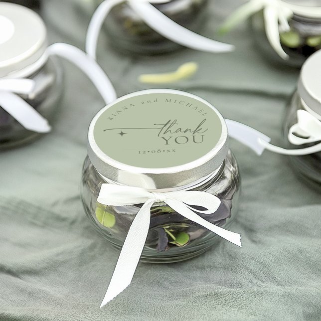 Simply Chic Wedding Thank You Sage Green ID1046 Classic Round Sticker (Creator Uploaded)