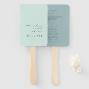 Simply Chic Wedding Welcome Program Teal ID1046 Hand Fan