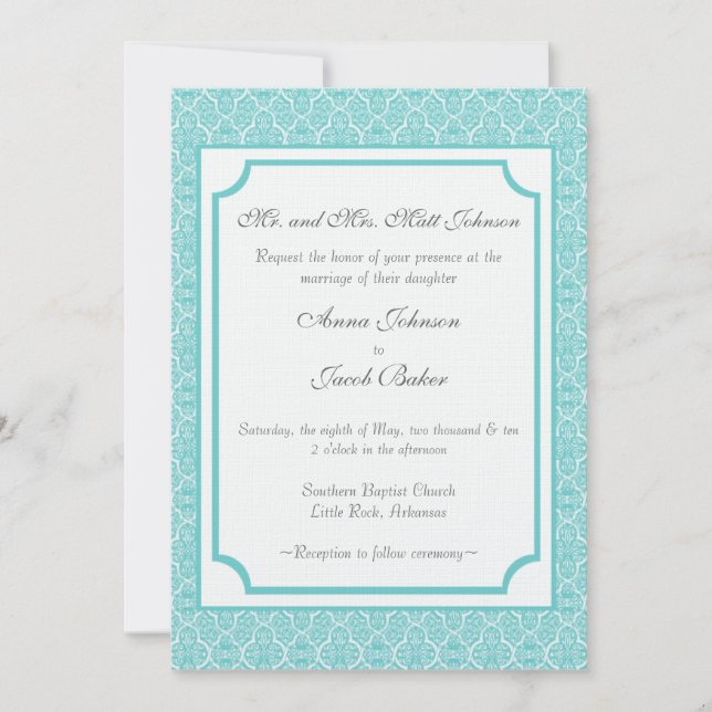 Simply Classic Damask Wedding Invite (Front)