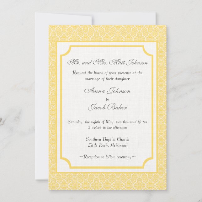 Simply Classic Damask Wedding Invite (Front)