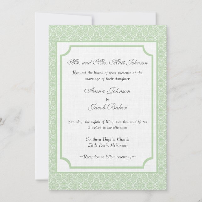 Simply Classic Damask Wedding Invite (Front)