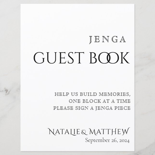 Simply Classic Jenga Guest Book Wedding (Front)