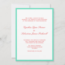 Simply colour border red teal wedding invitation