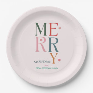 Simply Colourful Merry Christmas Pink Paper Plate