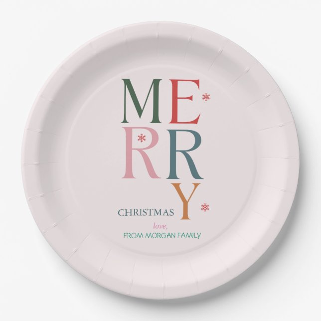 Simply Colourful Merry Christmas Pink Paper Plate (Front)