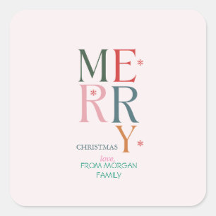Simply Colourful Merry Christmas Pink Square Sticker