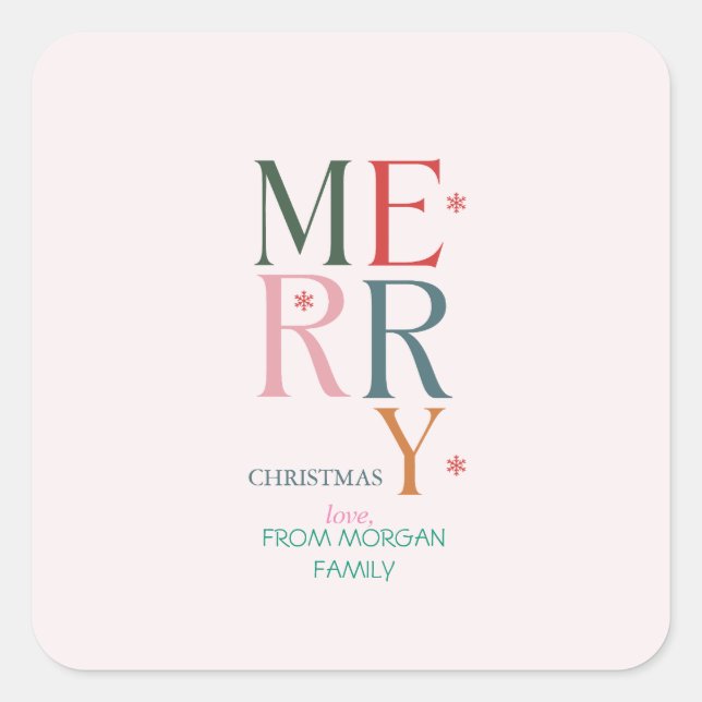 Simply Colourful Merry Christmas Pink Square Sticker (Front)
