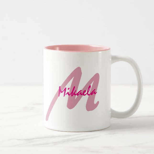 Simply Custom Pink Personalised Monogrammed Two-Tone Coffee Mug (Right)