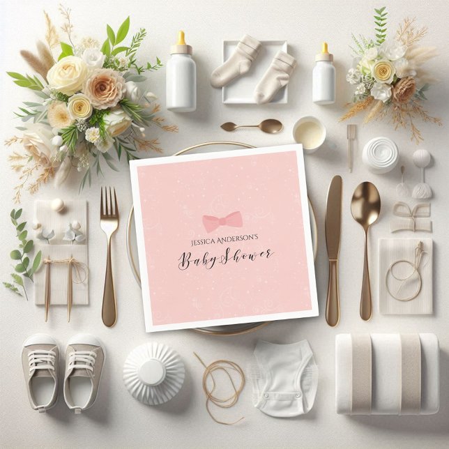 Simply Cute Pink Bow Baby Shower Napkin (Creator Uploaded)