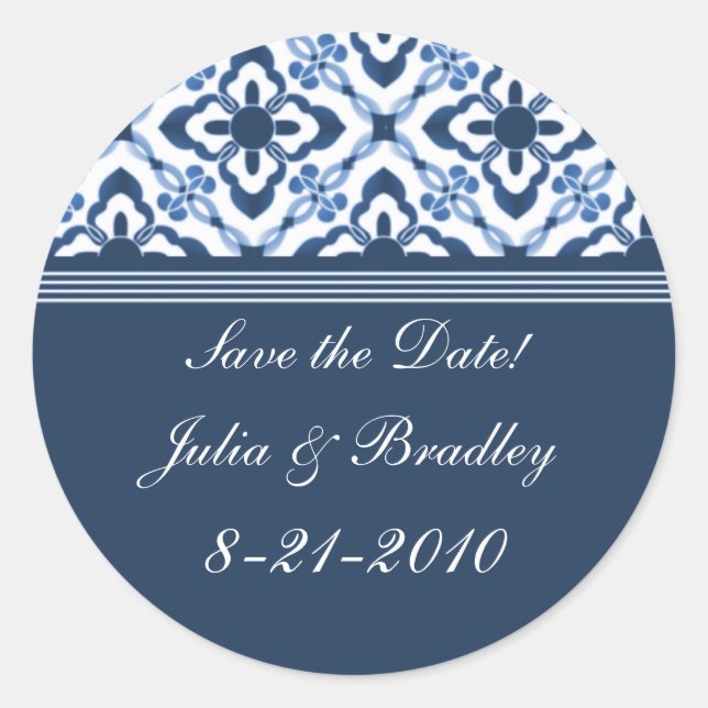Simply Dazzling Damask Save the Date Stickers (Front)