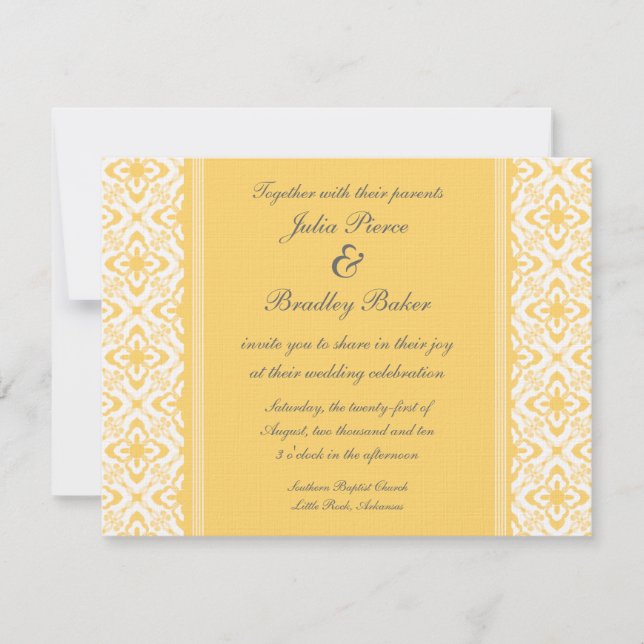 Simply Dazzling Damask Wedding Invite, Yellow Invitation (Front)