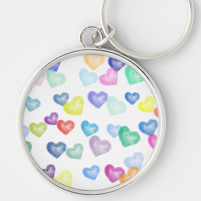 Simply Delightful Rainbow of Hearts on a Key Ring (Front)
